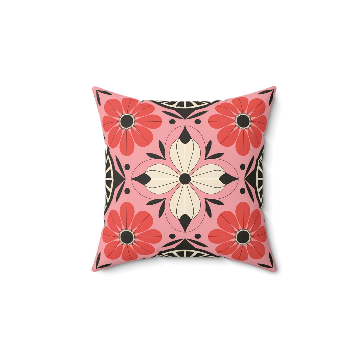 Pink, Red & Black Floral Decorative Pillow - Cozy Home Accent, Boho Chic Decor, Gift for Her, Room Makeover, Stylish Couch Throws - LOLA VEGAS ART