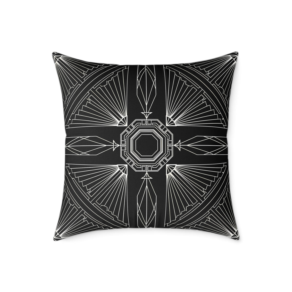 Art Deco Black White Geometric Pattern Pillow | Square Poly Canvas Pillow