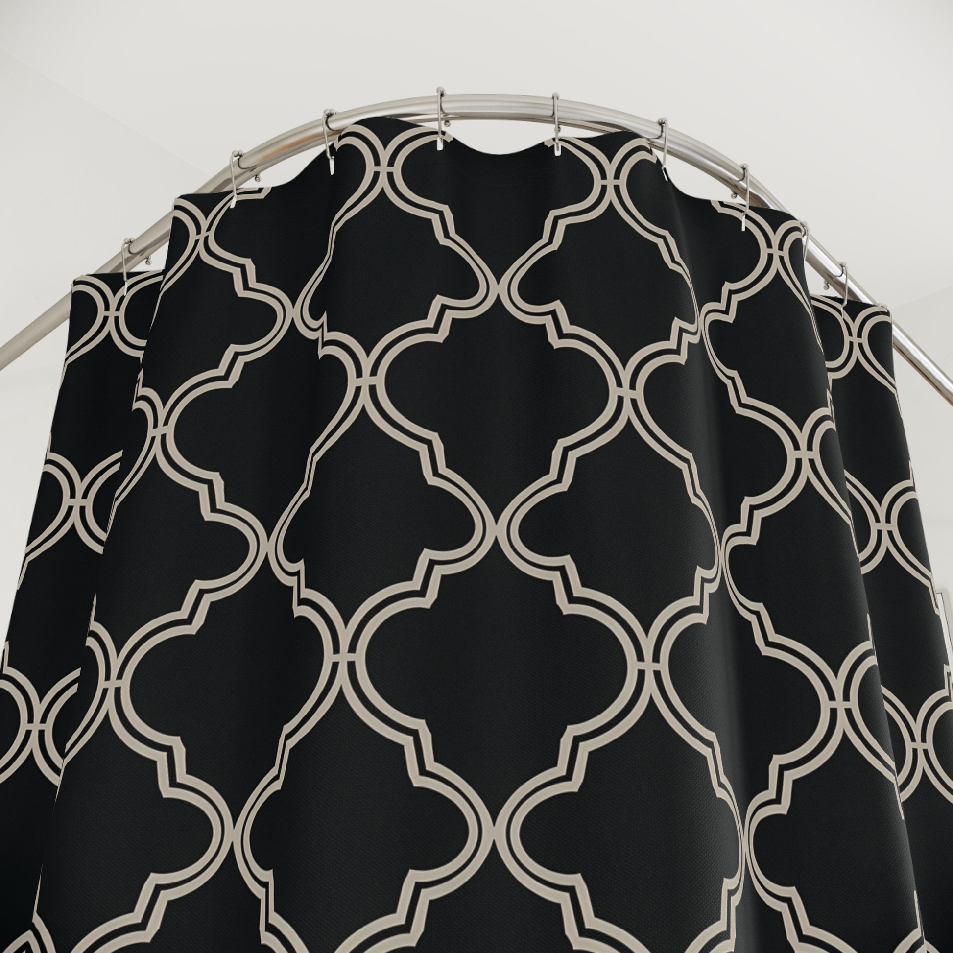 Elegant Geometric Shower Curtain - Luxurious Bathroom Decor, Modern Home Style, Black and Beige Pattern, Apartment Chic, Gift Idea - LOLA VEGAS ART