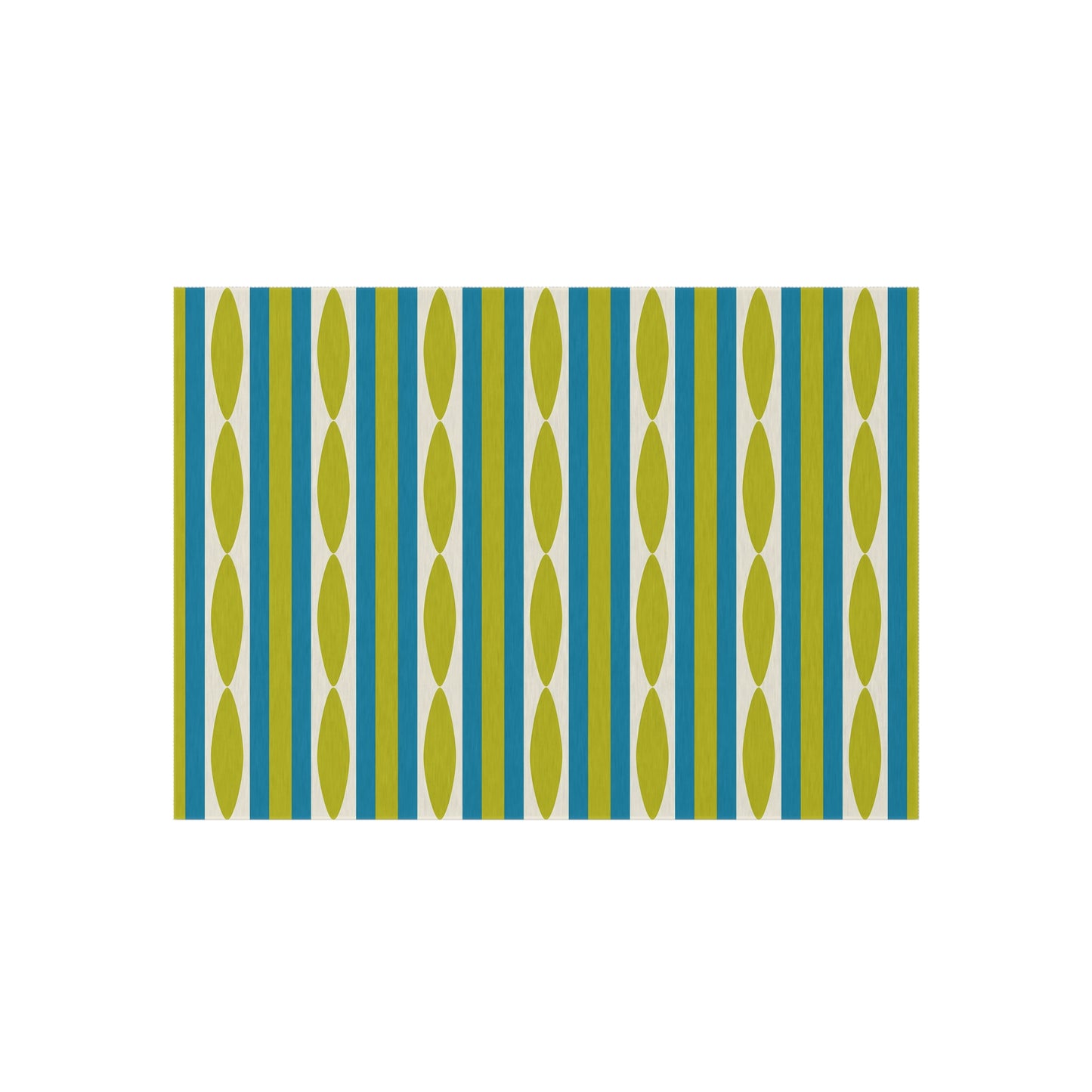 Midcentury Leaf Stripe Outdoor Rug | Patio Mat, Green Blue Linear Pattern