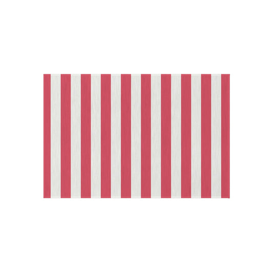 Red-Pink and White Vertical Stripe Outdoor/Indoor Rug | Patio Mat, Coastal Deck Accent