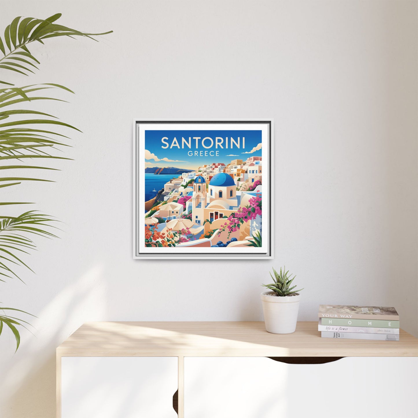Santorini Greece Travel Art Matte Canvas Framed Wall Art