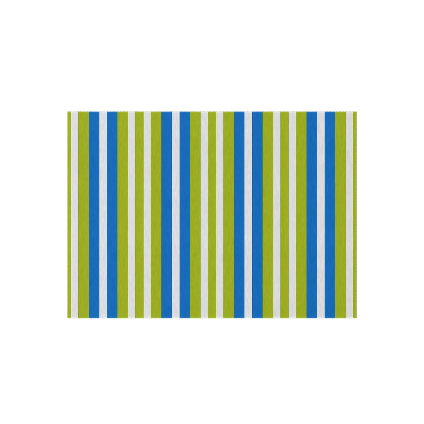 Blue Green White Striped Outdoor/Indoor Rug | Patio Mat, Weatherproof Poolside Runner
