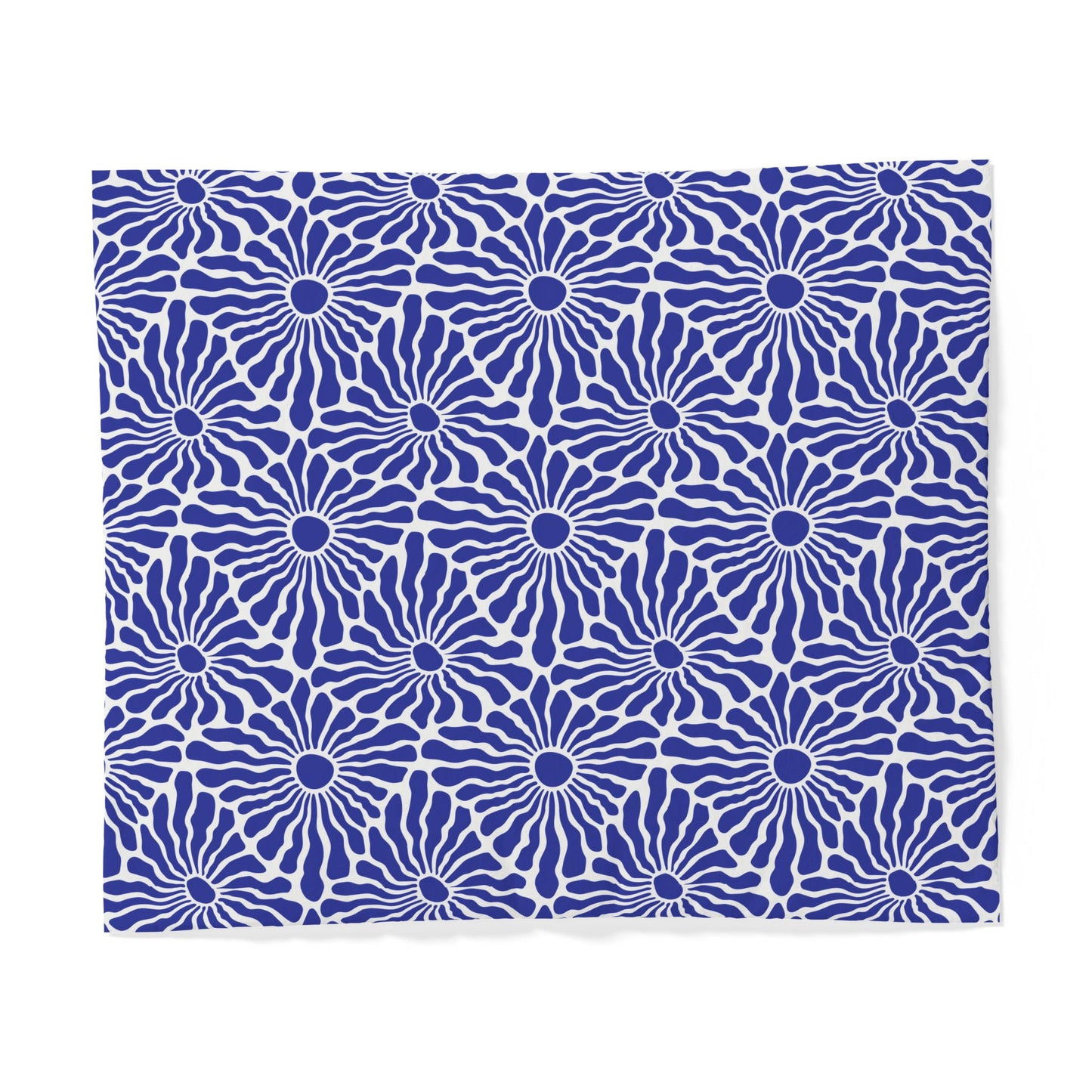 Blue Radiant Floral Cotton Duvet Cover | Geometric Daisy Pattern