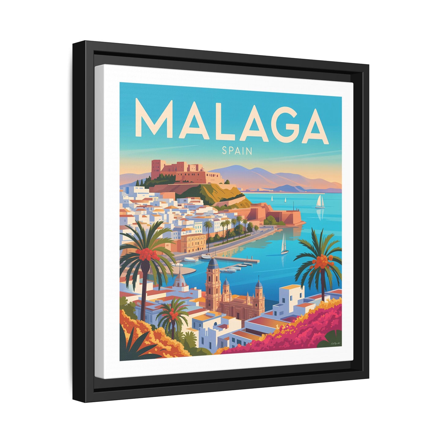 Malaga Spain Coastal  Matte Canvas Framed Wall Art| Vintage Style Travel Art