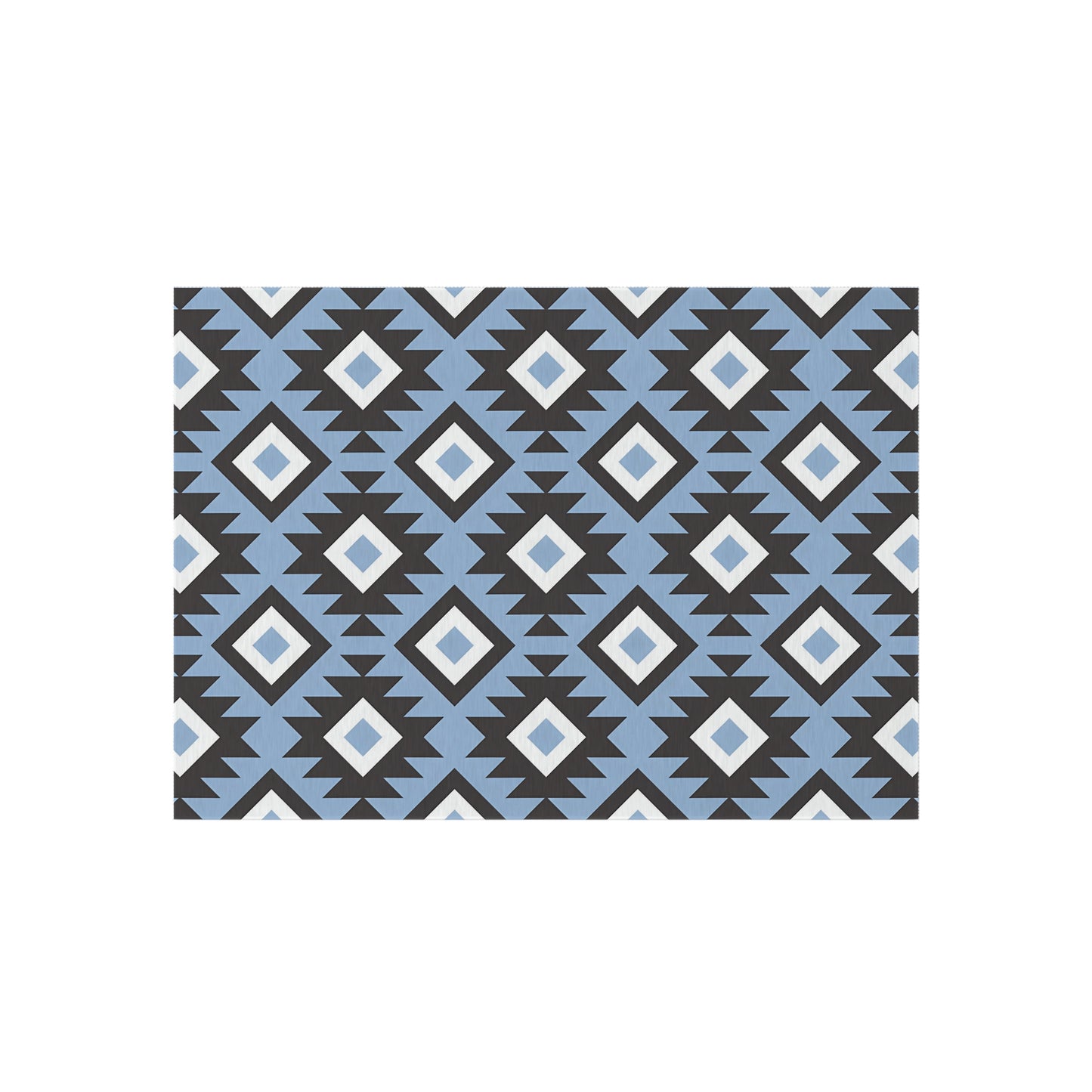 Southwestern Diamond Pattern Outdoor/Indoor Rug | Blue Black Geometric Patio Mat