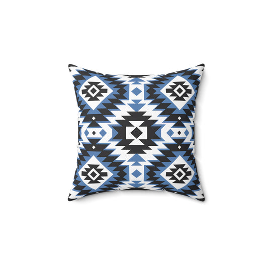 Aztec Pattern Decorative Pillow | Boho Home Decor | Blue Tribal Cushion for Living Room | Cozy Accent Pillow | Gift for Housewarming, - LOLA VEGAS ART