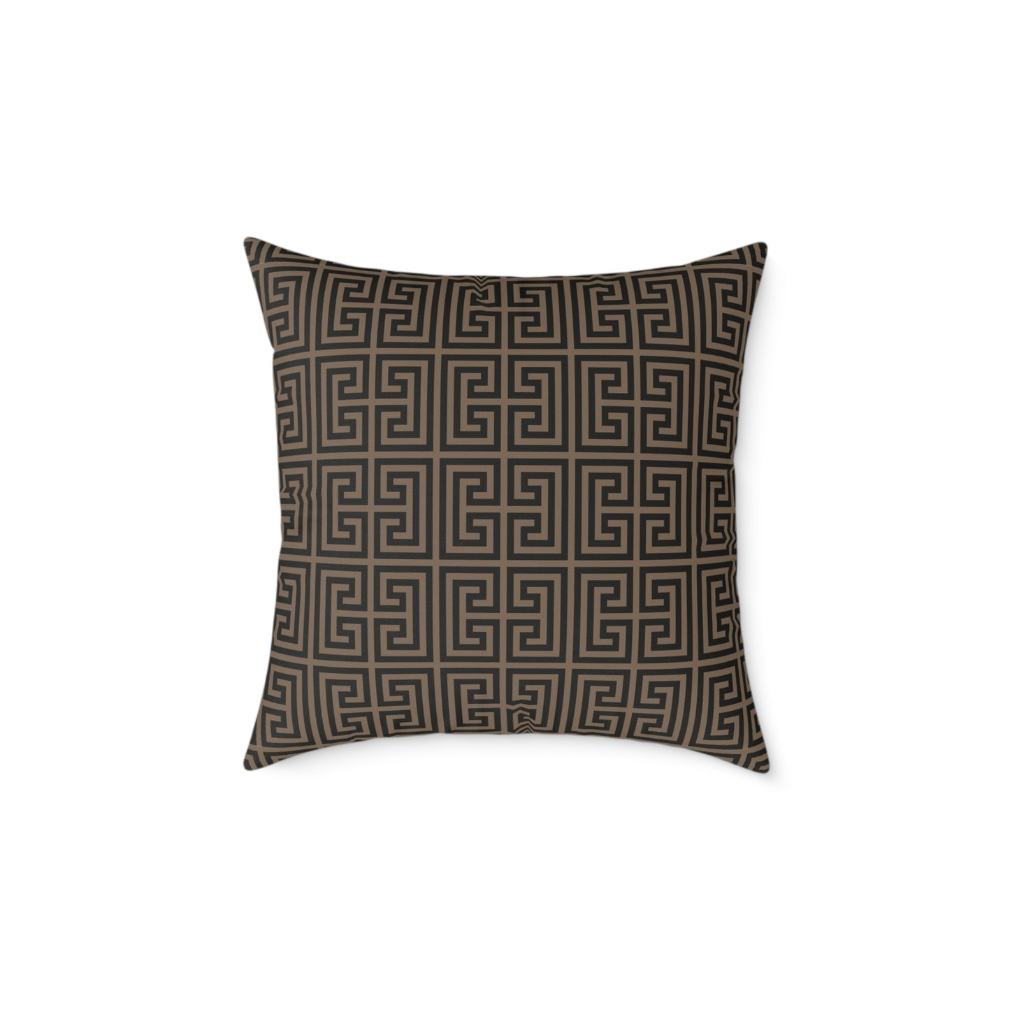 Greek Key Pattern Square Pillow | Geometric Throw Pillow, Neutral Brown and Black Home Decor