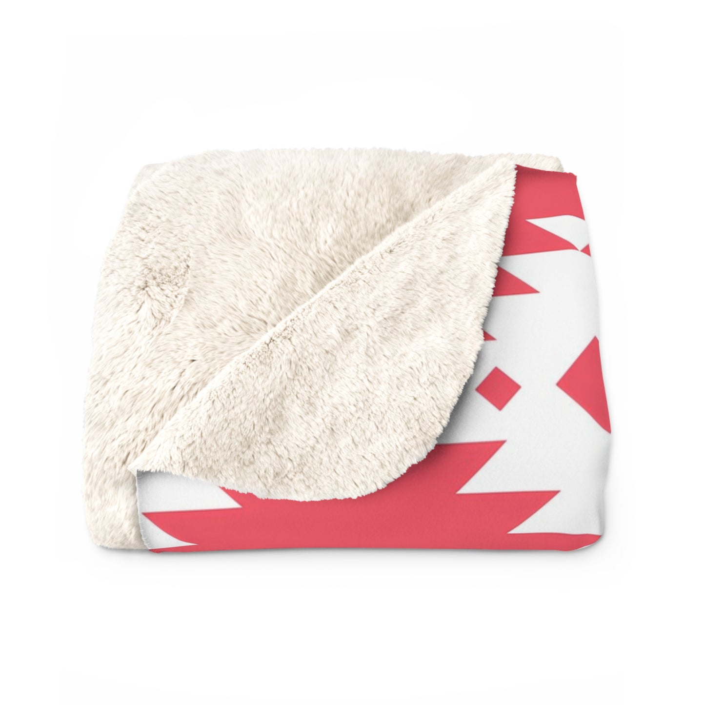Southwestern Navajo Pattern Sherpa Blanket | Coral and white Geometric Throw