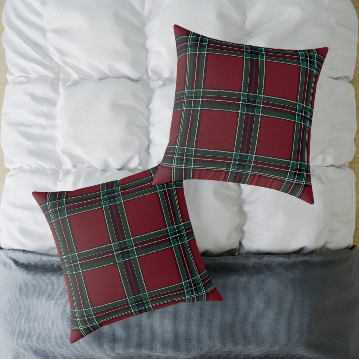 Red Green Purple White Beige Tartan Plaid Square Pillow | Holiday Cabin Decor