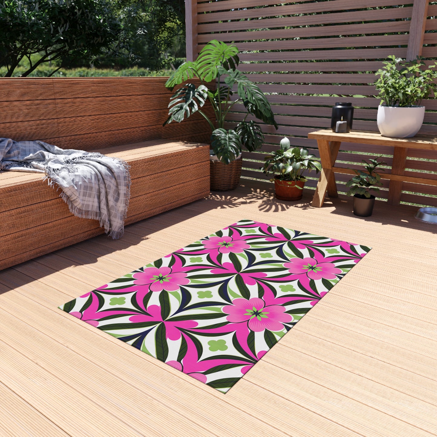 Vibrant Floral Outdoor Rug, Garden Mat, Patio Decor, Porch Rug, Boho Style, Summer Decoration, Outdoor Living