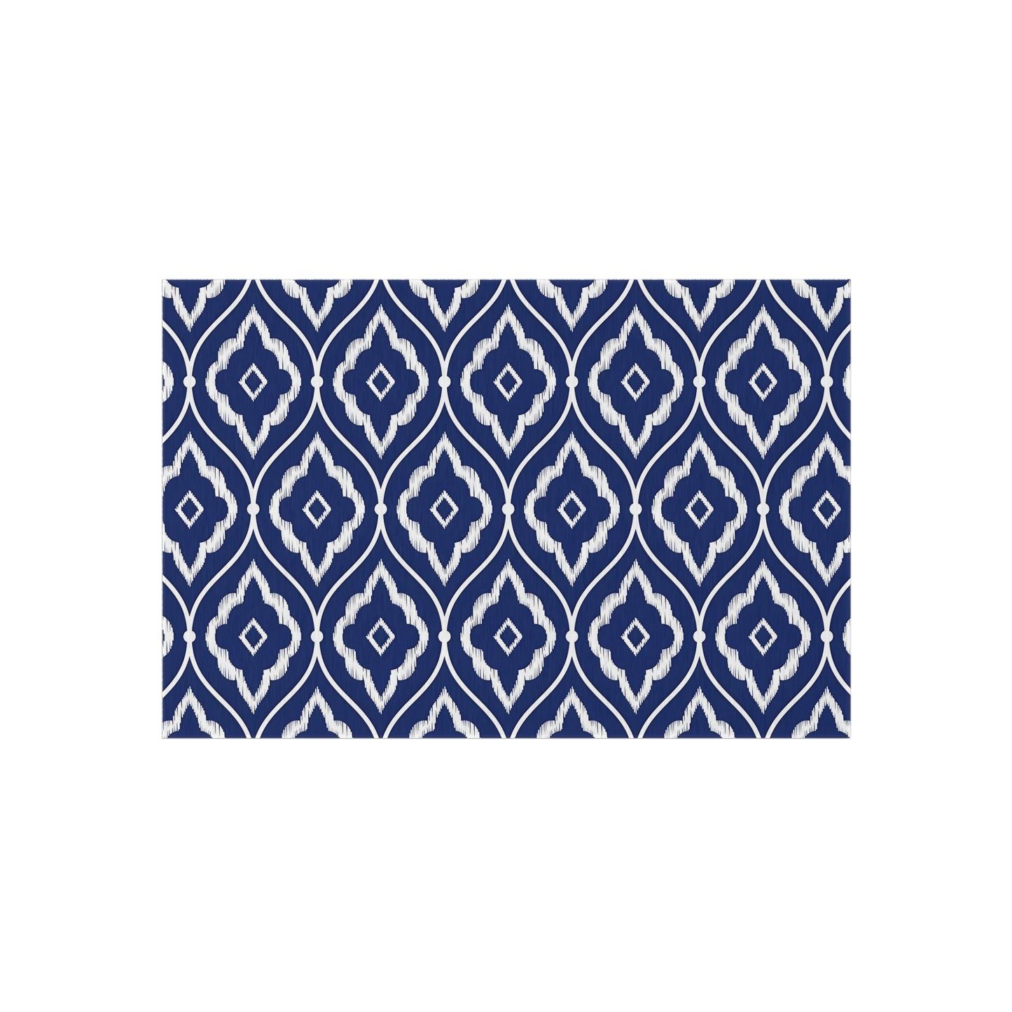 Navy White Ikat Geometric Outdoor/Indoor Rug | Patio Mat