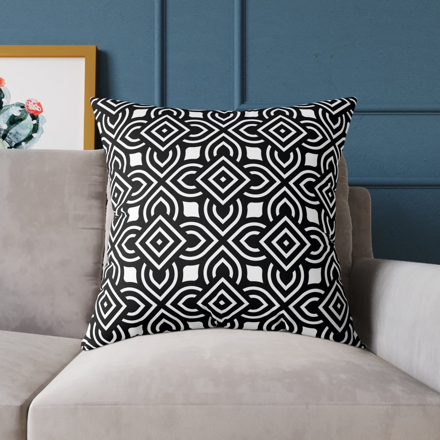 Black White Geometric Pattern Square Pillow | Modern Home Decor, Black and White Accent Cushion, Gift for Homeowners, Cozy Throw Pillow