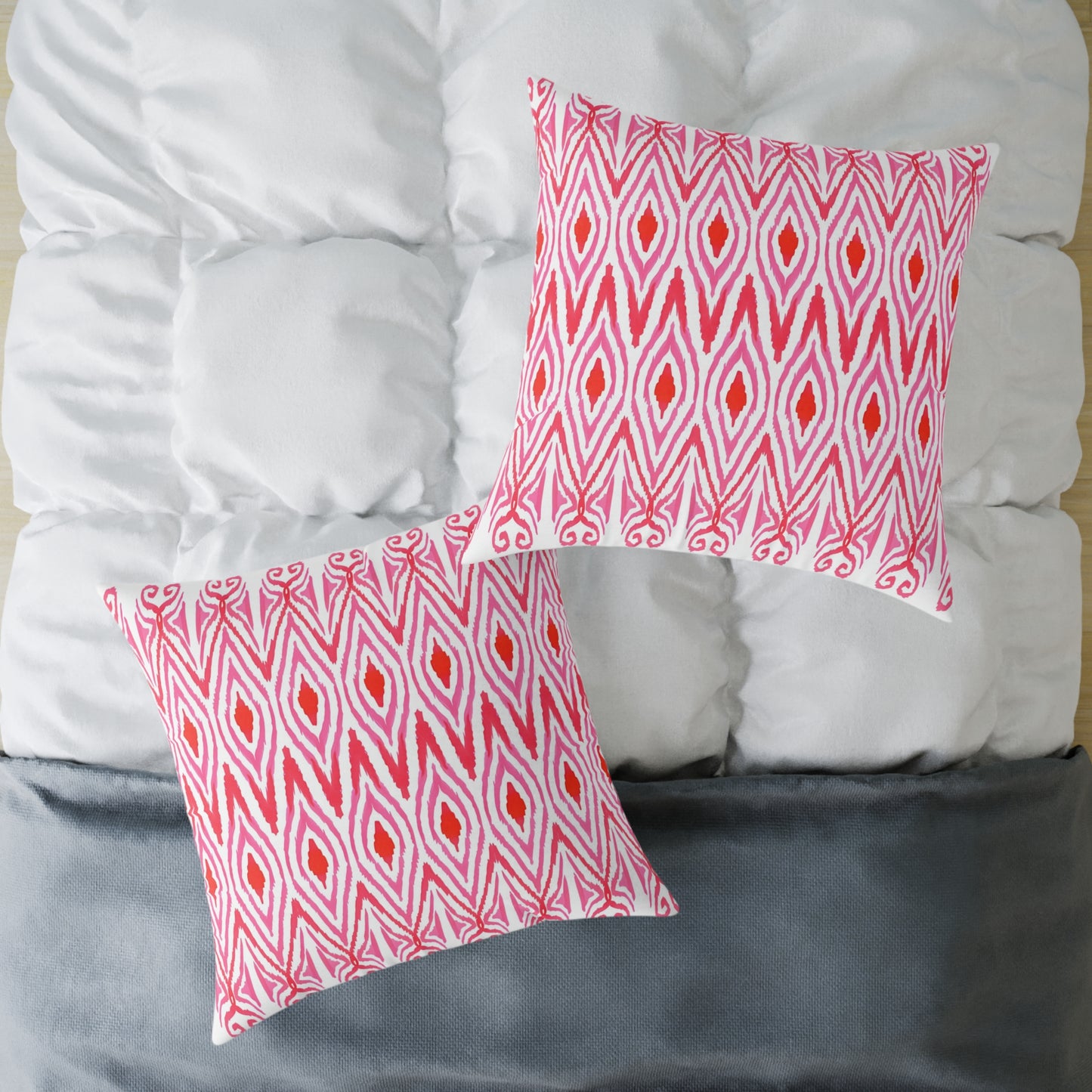 Pink Orange White Ikat Diamond Pattern Pillow | Geometric Throw Pillow