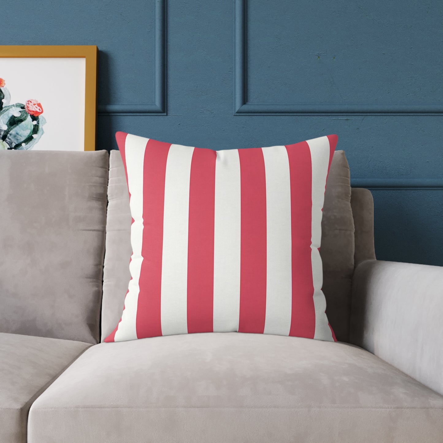 Red and White Vertical Stripes Pillow | Nautical Coastal Decorative Cushion