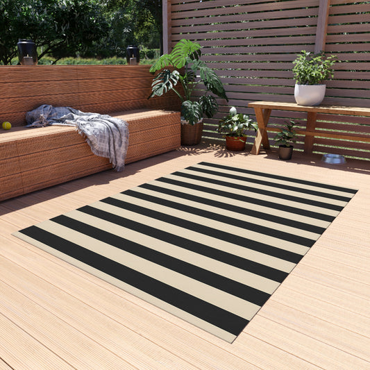Black and Natural Striped Outdoor/Indoor Rug | Patio Floor Mat