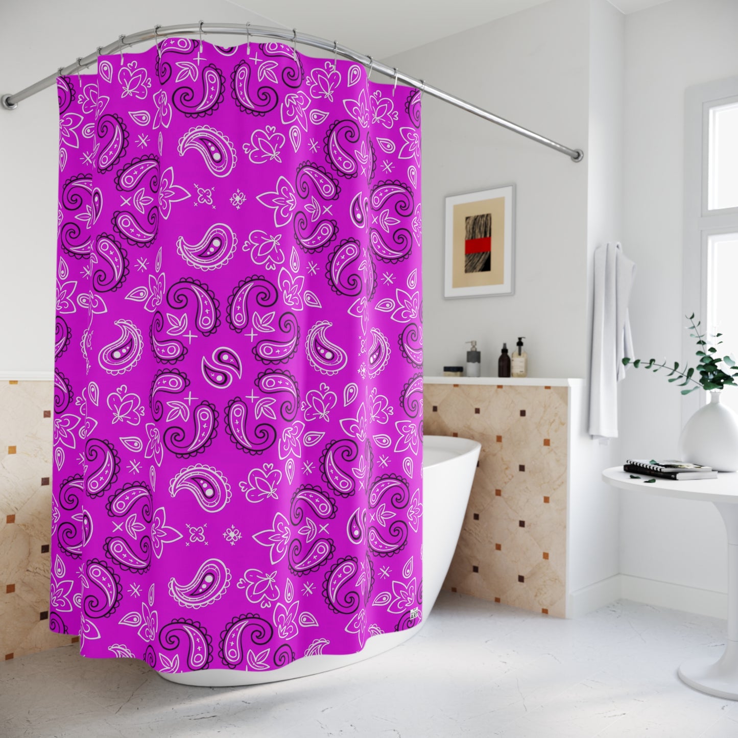 Magenta Paisley Pattern Shower Curtain | Boho Bathroom Decor, Eclectic Bathroom Accessory