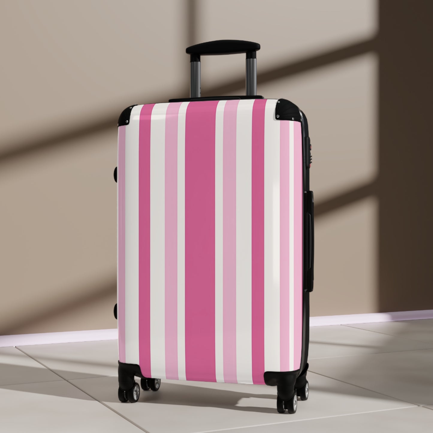 Pink Striped Suitcase | Hard Shell Luggage