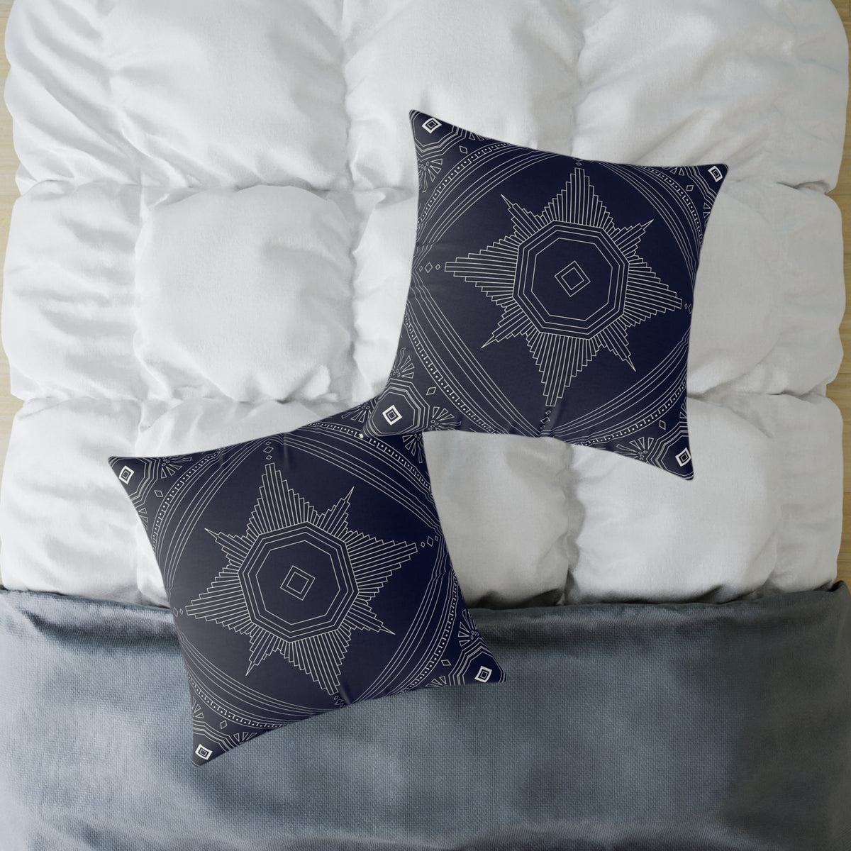 Geometric Star Mandala Square Pillow | Navy Canvas Throw Pillow