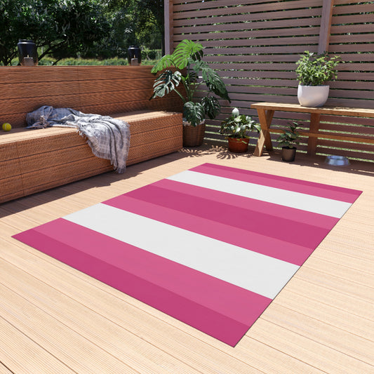 Pink White Striped Outdoor/Indoor Rug | Patio Mat
