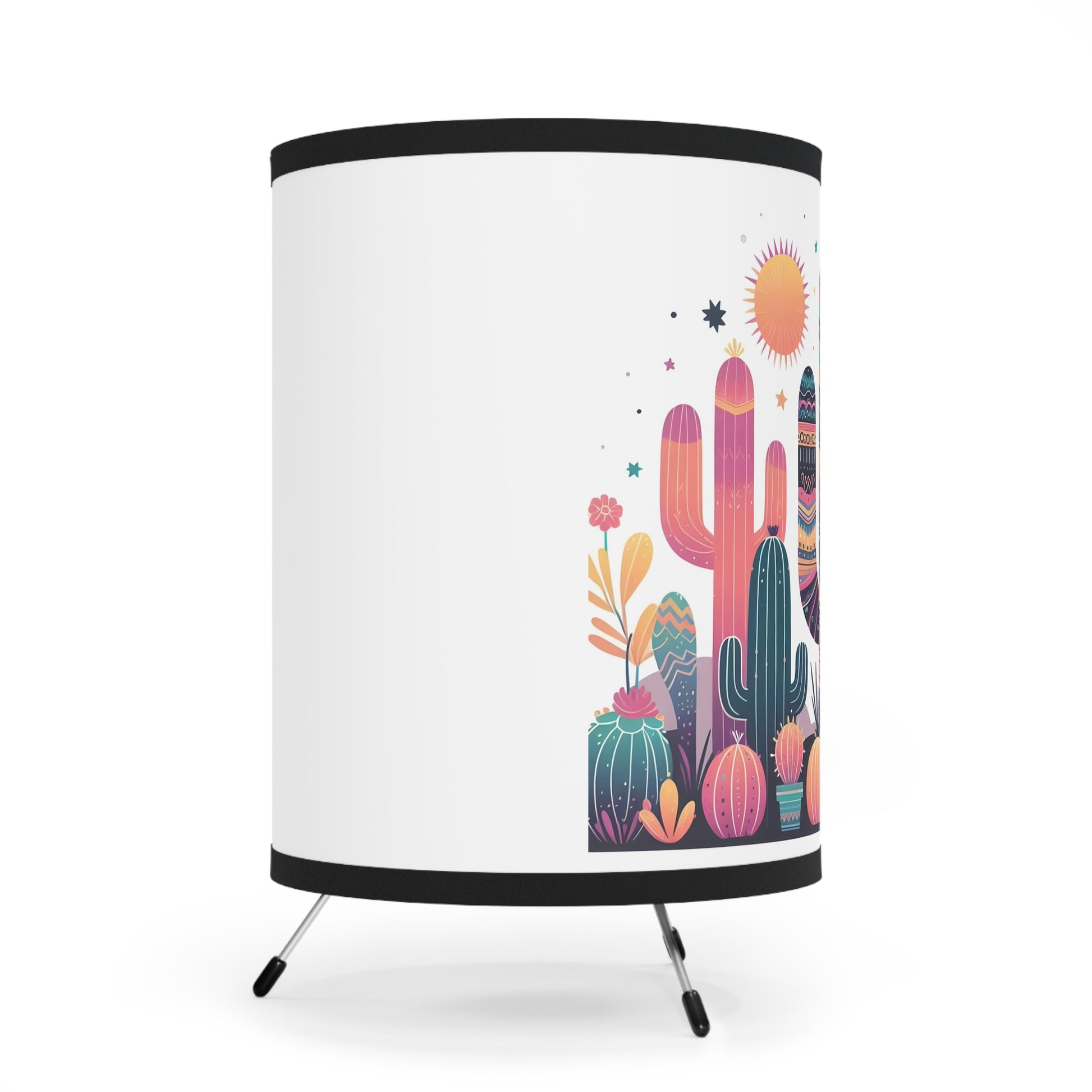Colorful Cactus Tripod Lamp, Boho Home Decor, Unique Lighting, Southwestern Style, Ideal for Plant Lovers, Southwestern Decor - LOLA VEGAS ART