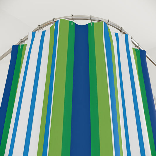 Blue Green Vertical Striped Shower Curtain | Nautical Bathroom Decor