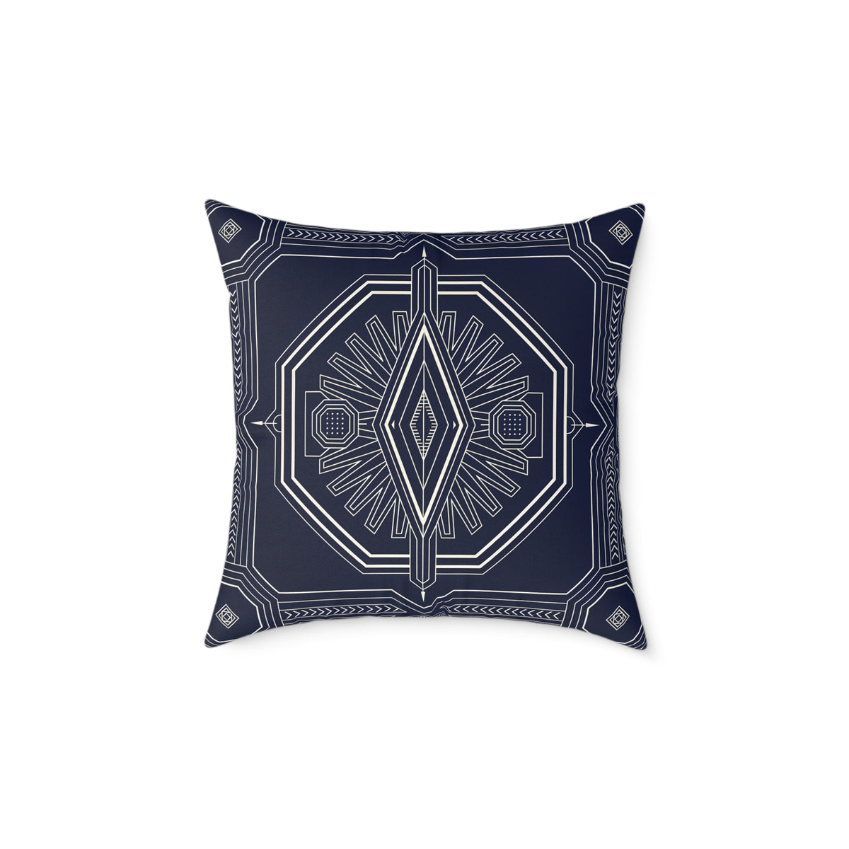 Navy White Geometric Mandala Square Pillow | Tribal Diamond Pattern