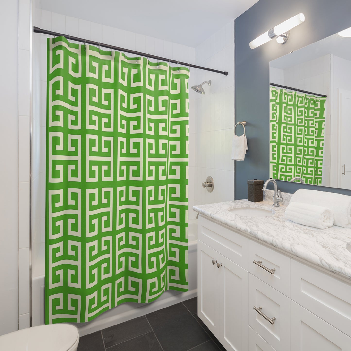 Copy of Chic Green Greek Key Shower Curtain, Modern Bath Decor, Stylish Bathroom Accessory, Home Makeover, Gift for Housewarming