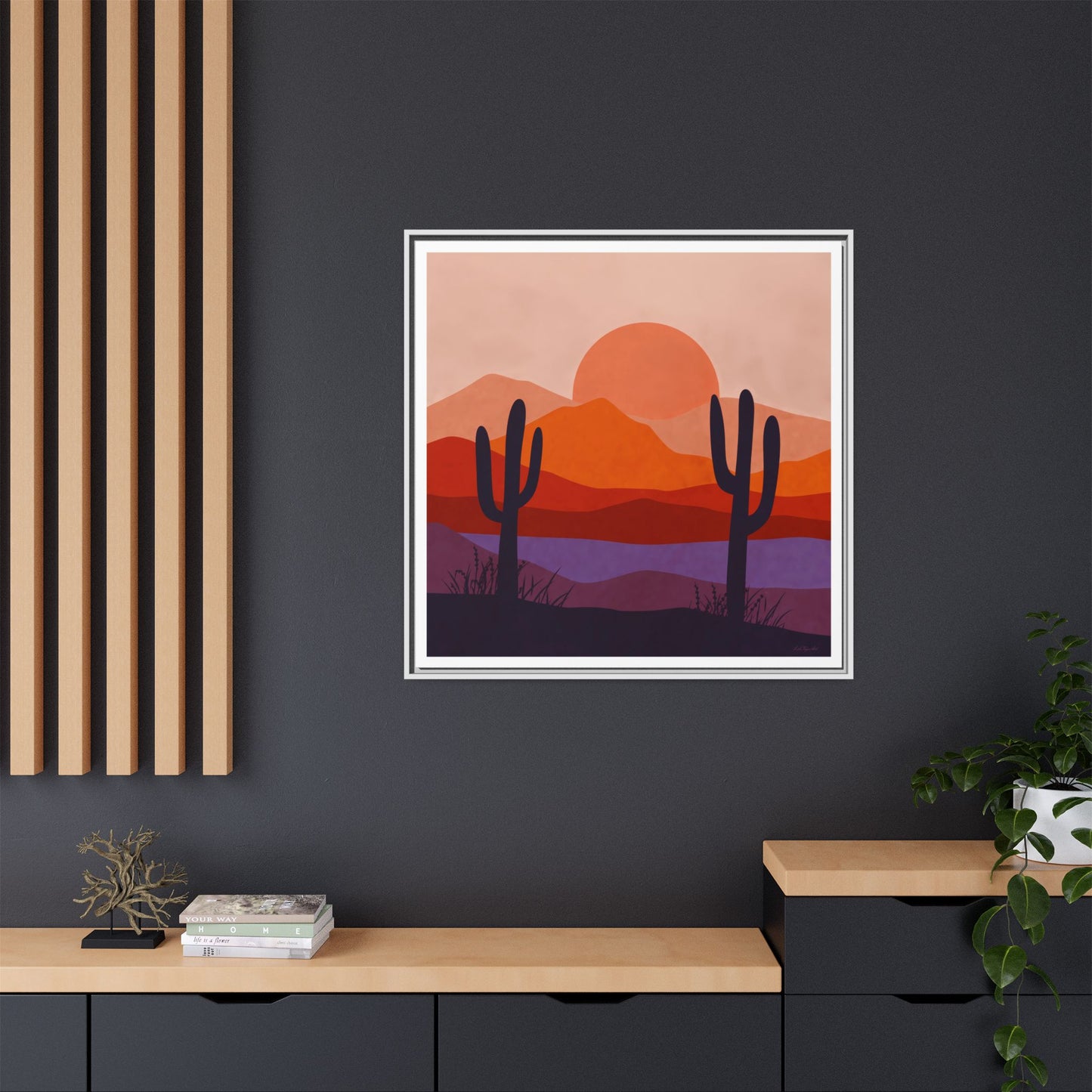 Desert Sunset Framed Canvas Art, Boho Home Decor, Nature Wall Art, Cactus Print, Warm Colorful Wall Decor, Housewarming Gift - LOLA VEGAS ART
