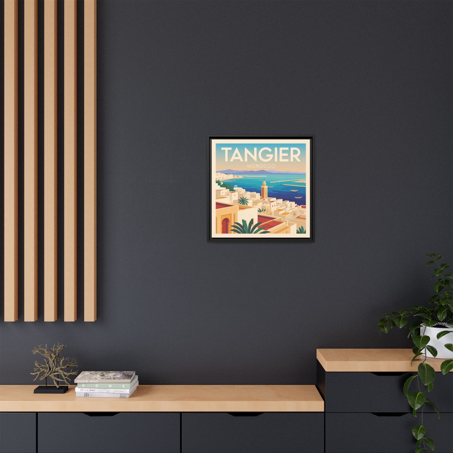 Tangier Morocco Travel Framed Wall Art Matte Canvas | Vintage Style Coastal Wall Art