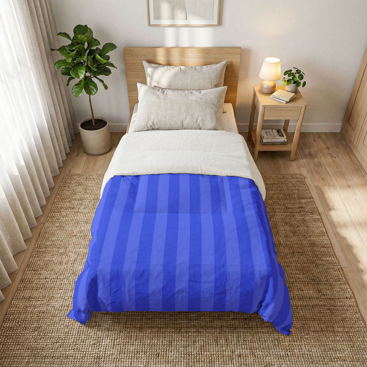 Blue Striped Cotton Comforter | Light Blue & Royal Vertical Stripe