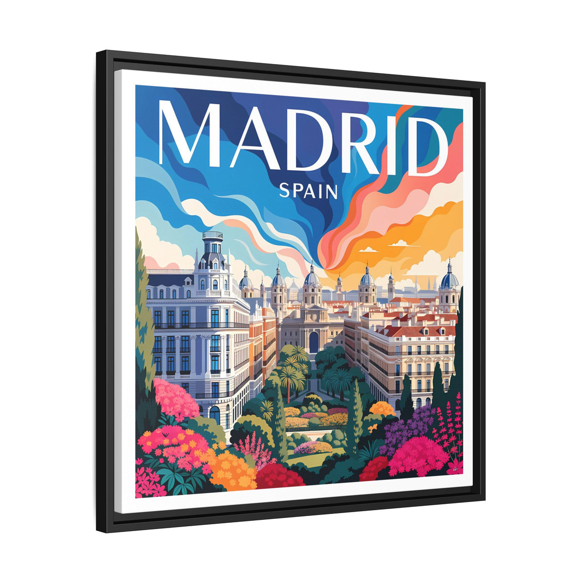 Madrid Spain Travel Art Matte Canvas Framed | Cityscape Wall Art