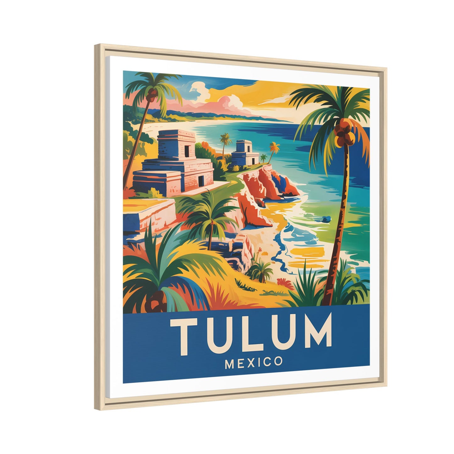 Tulum Mexico Vintage Look Framed Travel Canvas Wall Art