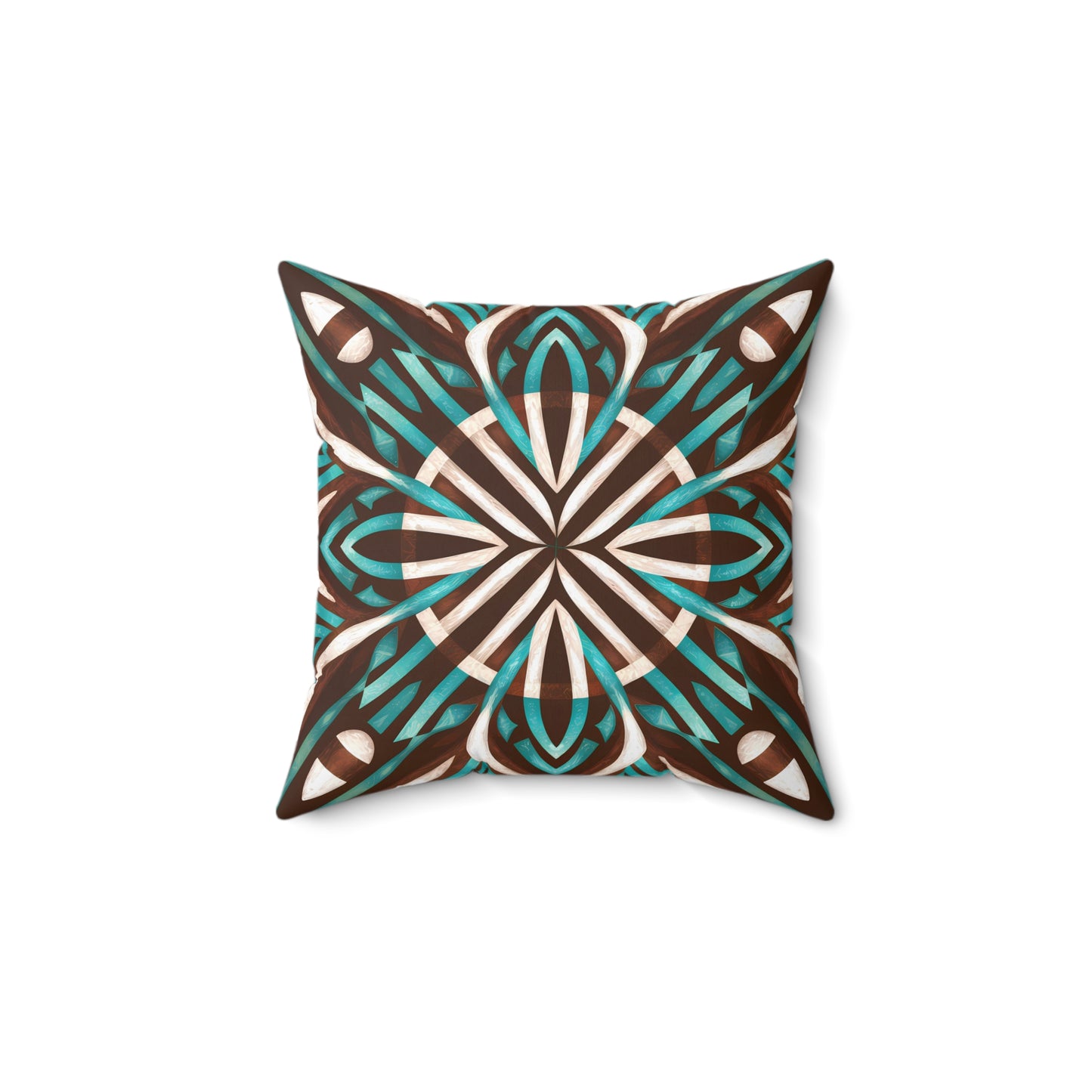 Boho Southwest Spun Polyester Square Pillow, Eclectic Ethnic Home Decor, Turquoise Brown White, Throw Pillow - LOLA VEGAS ART