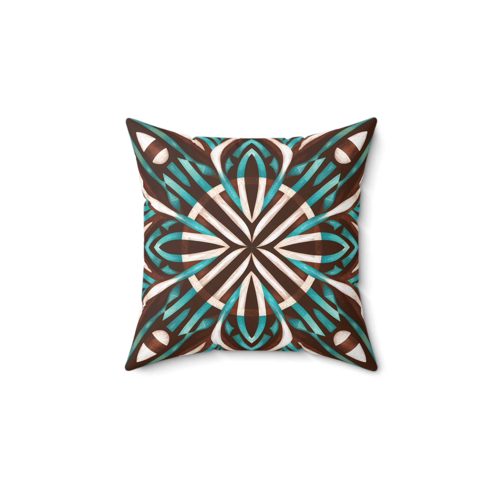 Boho Southwest Spun Polyester Square Pillow, Eclectic Ethnic Home Decor, Turquoise Brown White, Throw Pillow - LOLA VEGAS ART