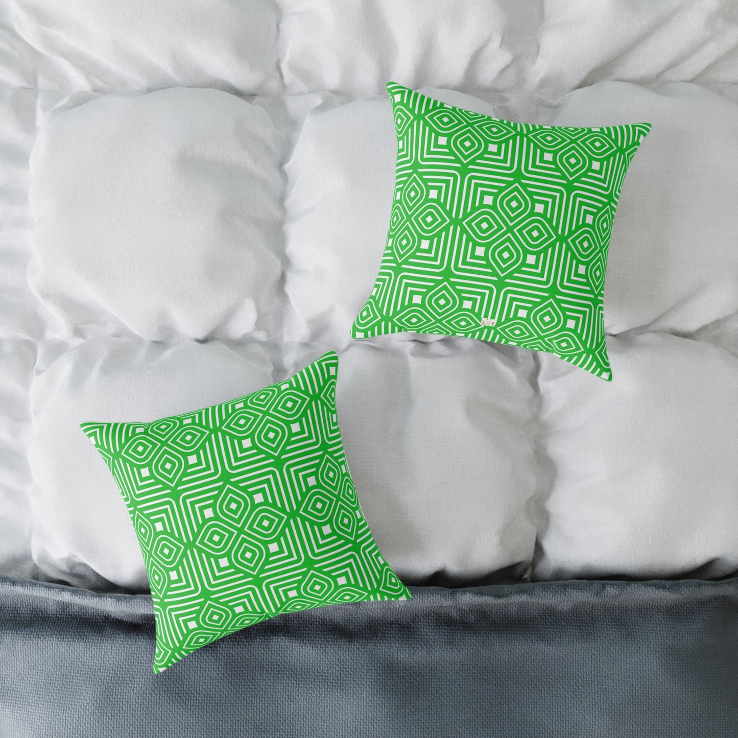 Geometric Diamond Tile Square Pillow | Green White Pattern Throw Pillow