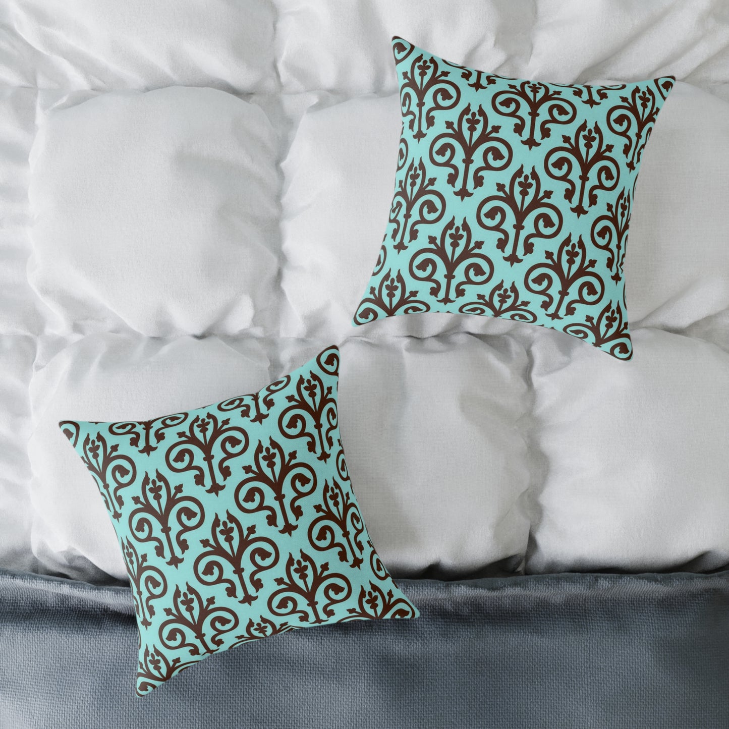 Turquoise Brown Damask Square Pillow | Decorative Throw Pillow