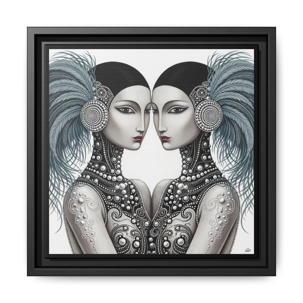 Art Deco Flapper Twins Matte Canvas Framed | Vintage Glam Portrait