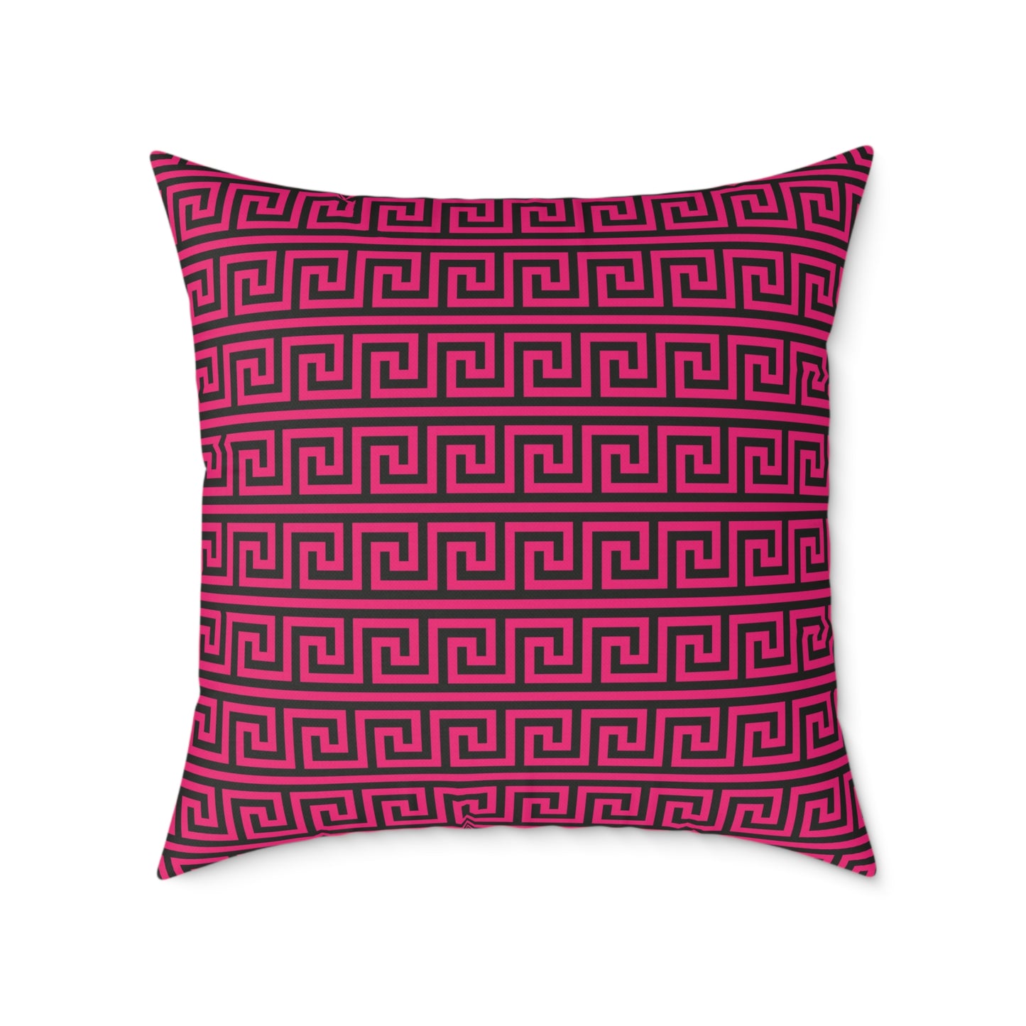 Greek Key Pattern Square Poly Canvas Pillow | Pink and Black Geometric Throw Pillow