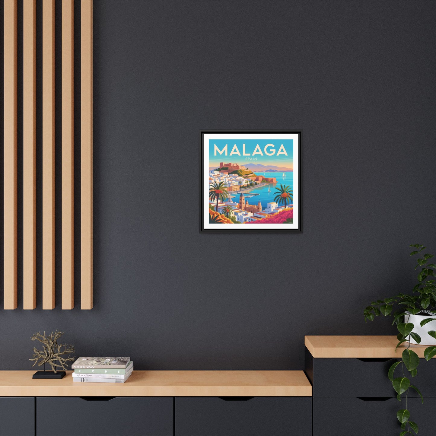 Malaga Spain Coastal  Matte Canvas Framed Wall Art| Vintage Style Travel Art