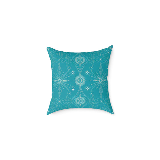 Turquoise Mandala Pattern Pillow | Square Poly Canvas Pillow