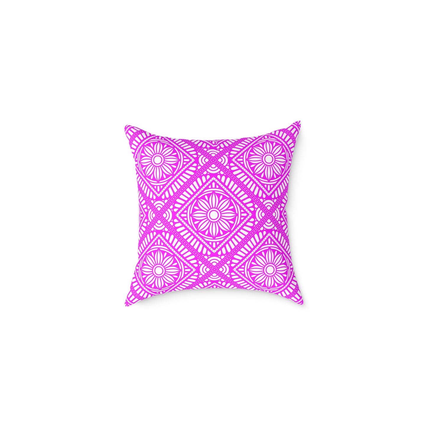 Pink and White Geometric Floral Tile Pillow | Square Poly Canvas Pillow