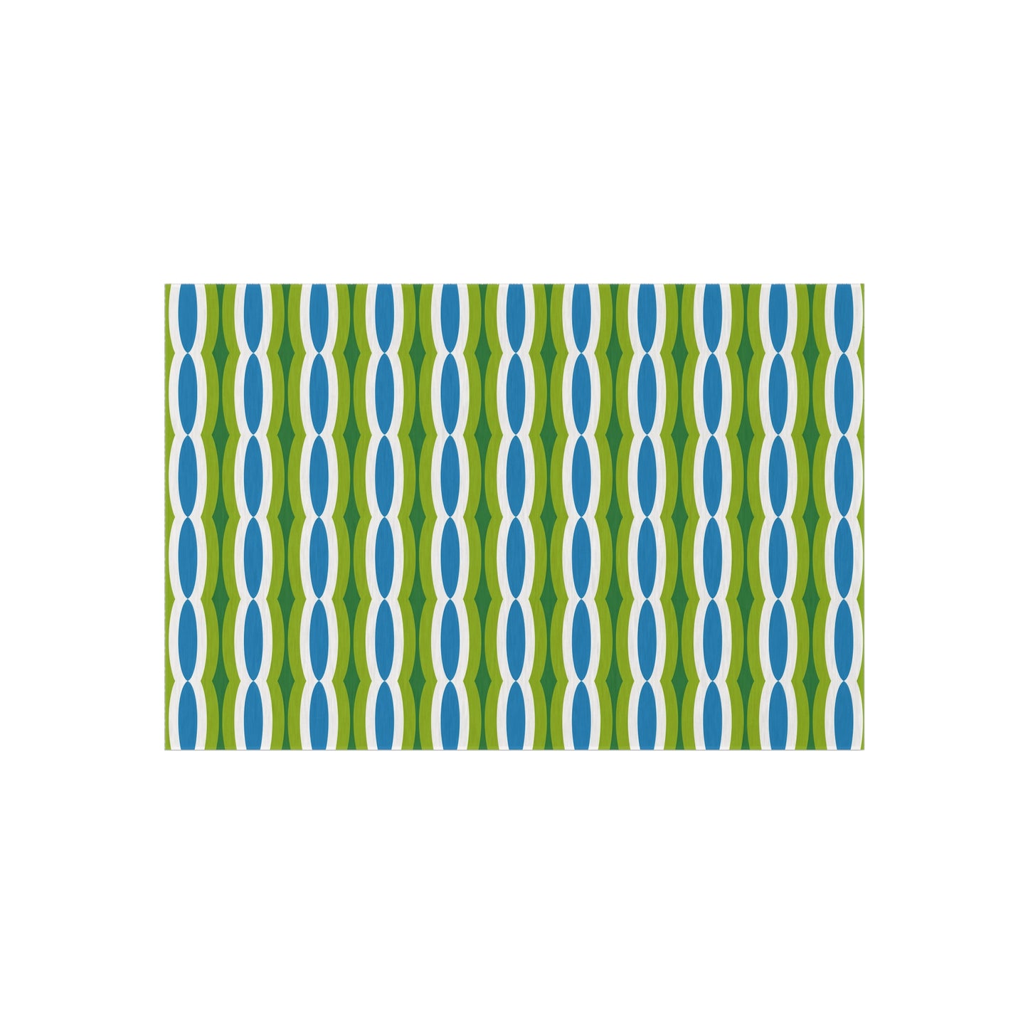 Blue Green Retro Geo Pattern Outdoor/Indoor Rug | Mid Century Modern Patio Mat