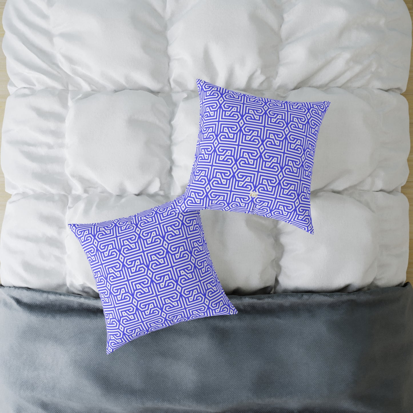Geometric Greek Key Pattern Periwinkle Pillow | Square Canvas Throw Pillow, Modern Home Decor, Accent Cushion, Gift for Her, Boho Style,