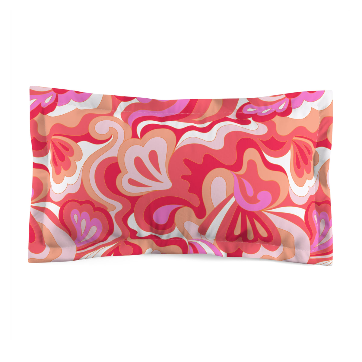 Retro Floral Swirl Microfiber Pillow Sham | Pink Red Orange Abstract Pattern
