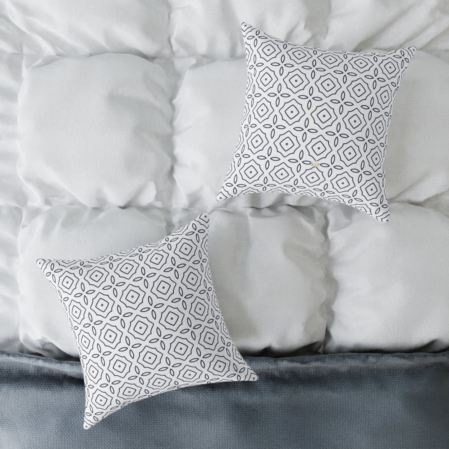 Geometric Tile Pattern Square Pillow | Blue White Moroccan Motif, Decorative Cushion, Home Decor Accent, Gift for Housewarming, Sofa Decor