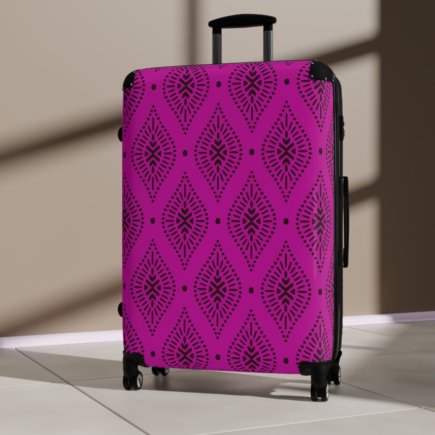 Deep Fuchsia and Black Paisley Pattern Suitcase | Boho Luggage Style