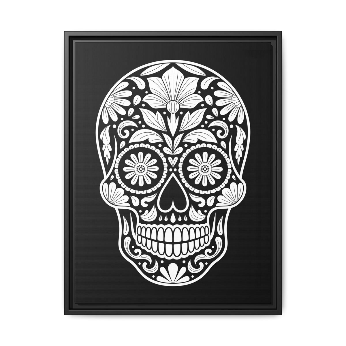Sugar Skull Illustration Matte Canvas Framed | Day of the Dead Wall Art