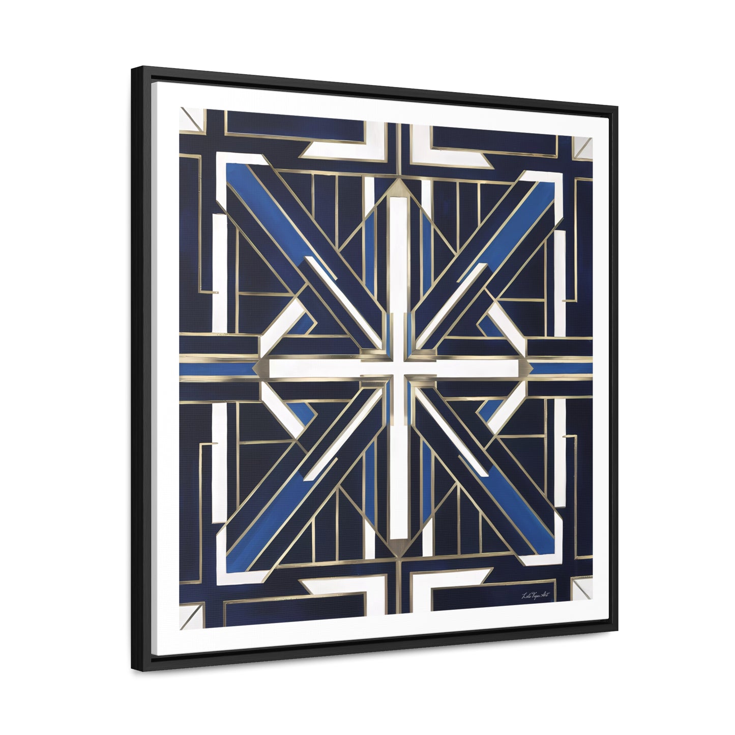 Art Deco Square Frame Canvas Wall Art, Blue and White Gallery Canvas Wraps, Home Decor, Geometric Design, Modern Wall Hanging, Office Decor