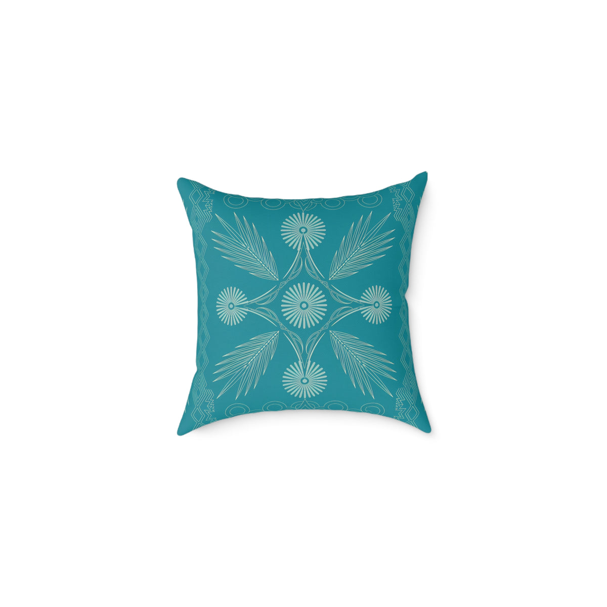 Teal Botanical Mandala Square Pillow | Poly Canvas Decorative Pillow